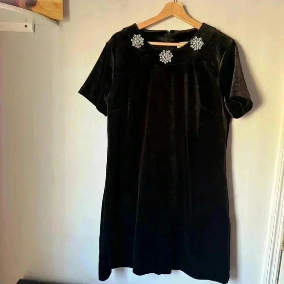 Michael Kors Women's Black Embellished Velvet Mod Shift Dress - Picture 2 of 6